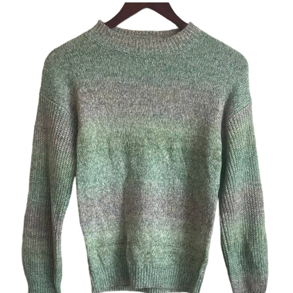 Abound Women Sweater XS Ombre Green Heather Knit Crewneck Minimalist Cozycore‎